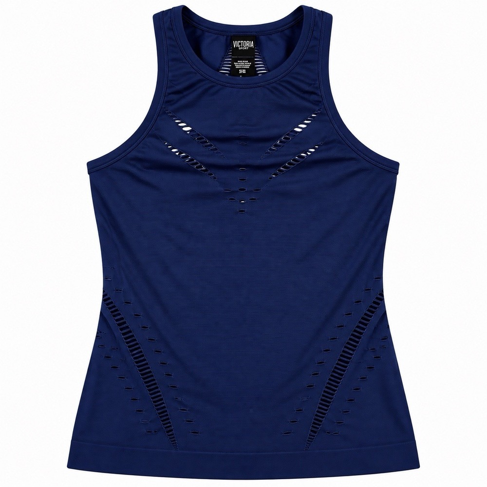 Victoria Sport Women's Small Seamless Tank Top Navy Blue Cutout Racerback